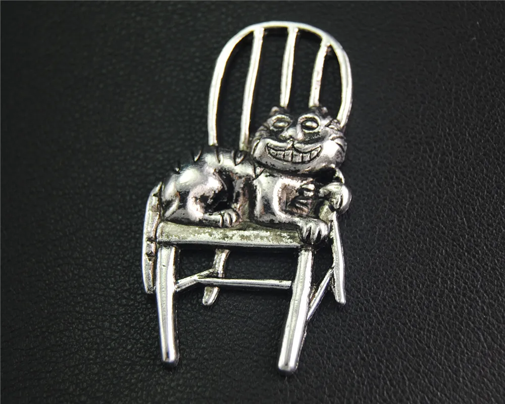 5Pcs Antique Sliver Cat Sat On Chair Charm Handmade Charms Pendants Jewelry Findings 41x22Mm A2063