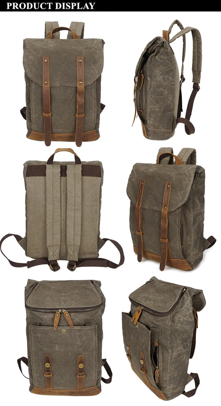 PRODUKTANZEIGE des Woosir Vintage-Rucksacks aus gewachstem Canvas