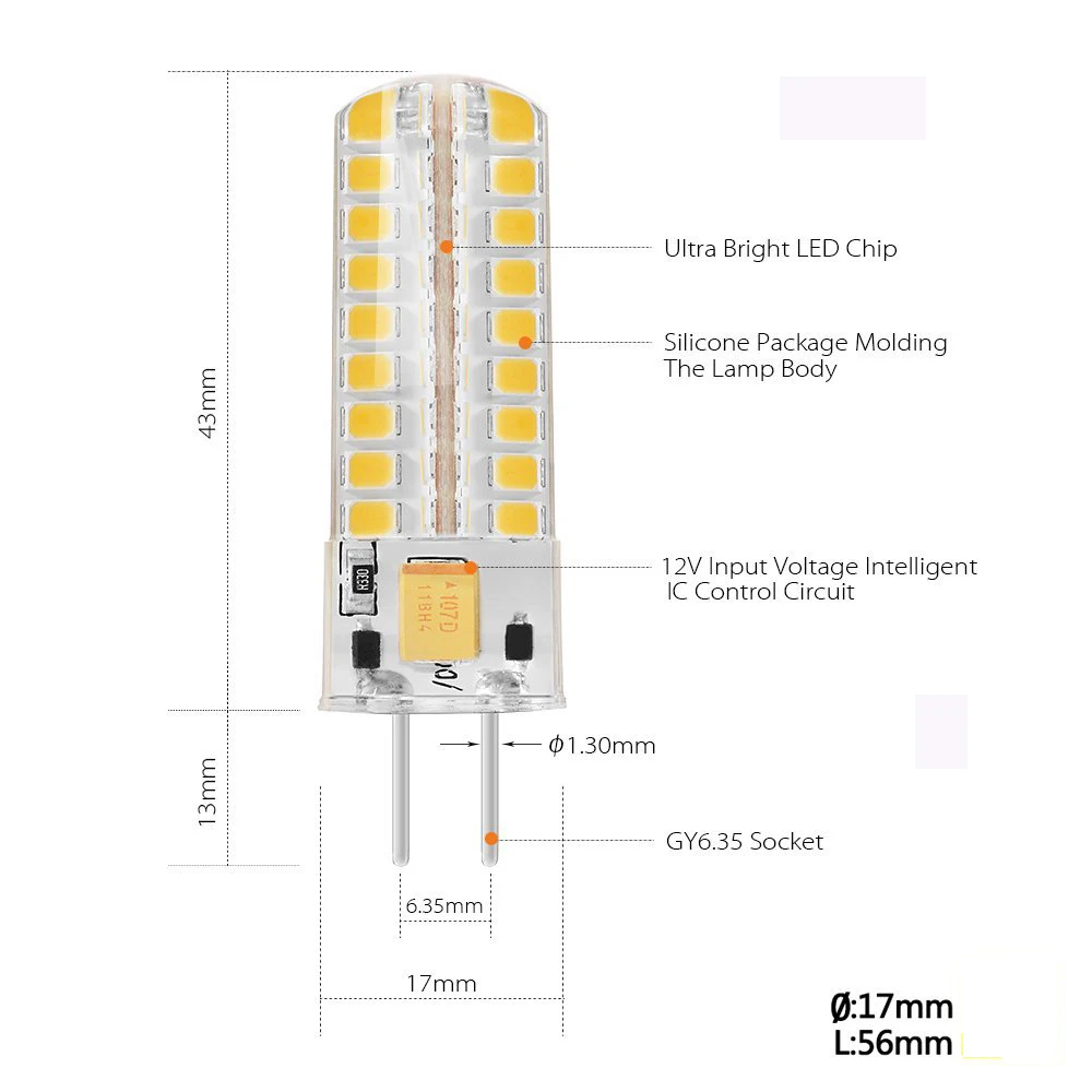 GY6.35 силиконовый светодиодный светильник 72 шт. 2835 SMD 50 Вт эквивалент галогенной