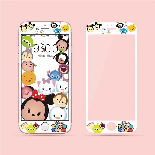 

RLENDA 3D Full Cover Cartoon Animals Mouse Bear Duck Twins Star Pattern Temperd Glass Screen Protector for iphone 8 7 6S 6 Plus
