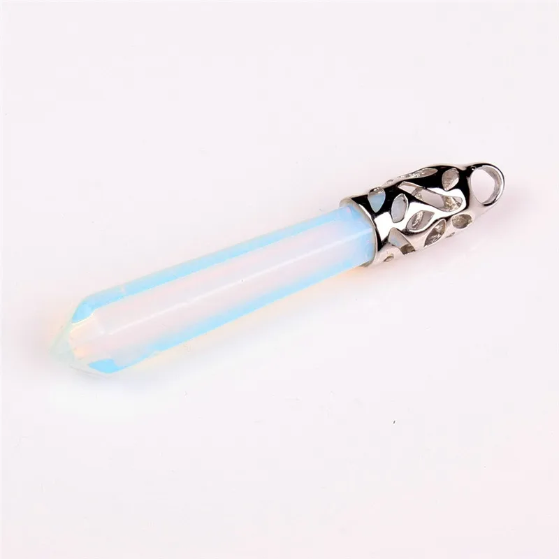 

Natural Opal Gems Long Point Pendulum Pendant with Silver Plated Cap,Hexagon Healing Crystal Quartz Wand Pendant