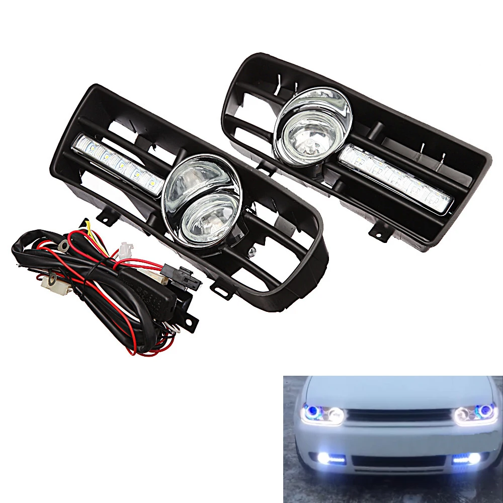 Подходит для VW Golf MK4 1998 2004 2 шт. H3 противотуманные огни решетки с светодиодный DRL