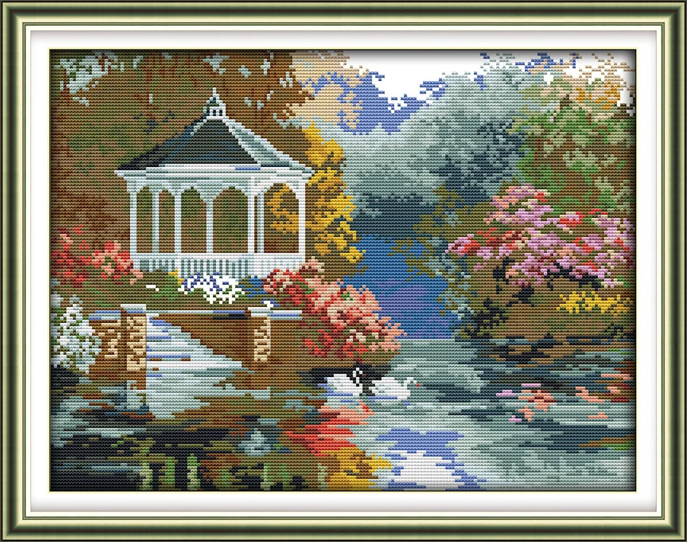 

Joy Sunday Beautiful Swan lake view DMC threads Counted Chinese Cross Stitch Kits printed Cross-stitch set Embroidery Needlework