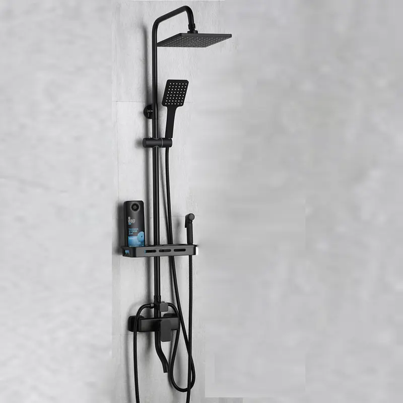 

Shower Black Flower Shower Set Modern Simple Household Bathroom Full Copper Cold and Hot Pressurized Bath Nozzle