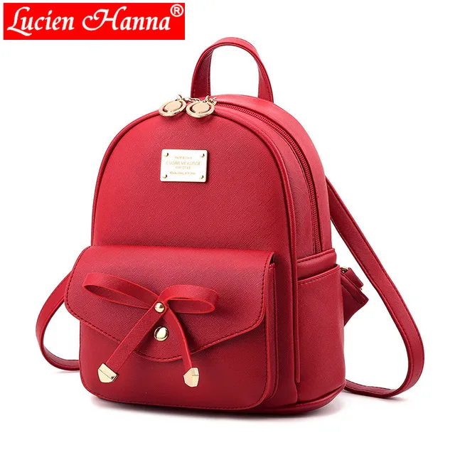Youth Cute Mini Shoulder Bag Red Bow School Bags For Teenage Girls PU