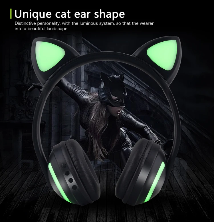 Bluetooth стерео кошачьи наушники мигающие светящиеся кошачьи наушники игровая гарнитура Прекрасные наушники для девочки цветной светодиодный светильник