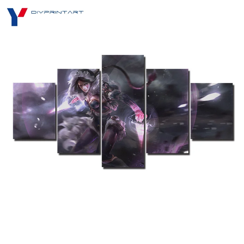  Magic Assassin Templar Lana 5 Panel Wall Art Canvas Prints DOTA 2 Game Pictures for Living Room A03