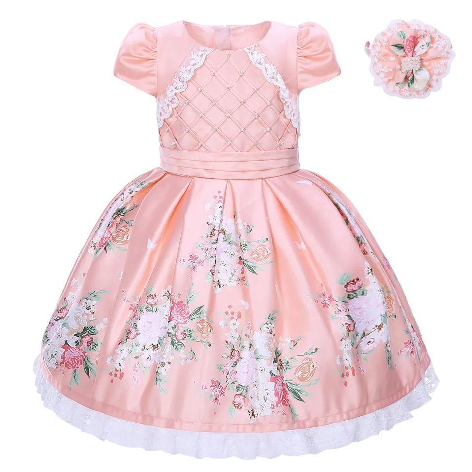 Милое летнее платье с цветочным узором для девочек в розницу; Эксклюзивное Платье для малышей с головной повязкой; Одежда для девочек; G-DMGD911-1105