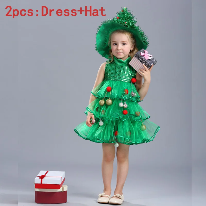 Hat Xmas Outfit Toddler Kids Baby Girls Christmas Tree Costume Dress Tops Party