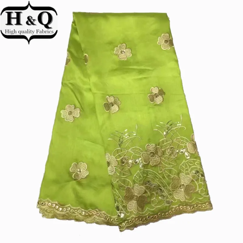

Latest Green High quality African satin George lace fabric with Embroidered nigerian style for bridal wedding dresses