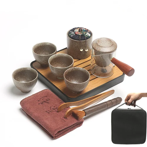 Чайный набор для путешествий портативный 4 человек чайный набор кунг-фу керамический стеклянный чайник с фильтром бытовой дорожный чайный набор чай набор с современным - Цвет: G