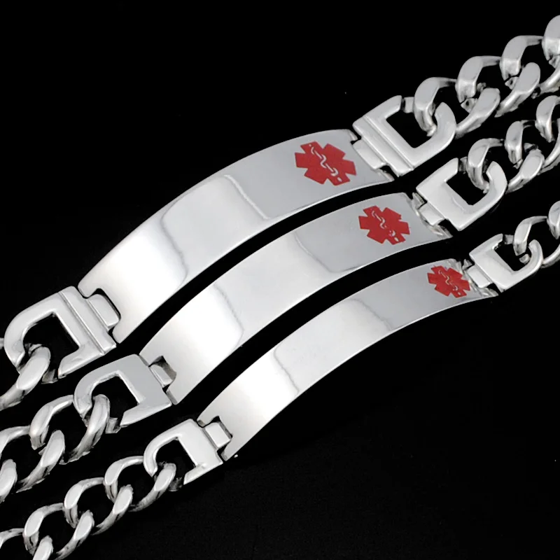 

ATGO Men Women Medical Alert Heart ID Bracelet & Bangle 316L Stainless Steel Link Chain Wrist Medico Jewelry Party Gift BB1425