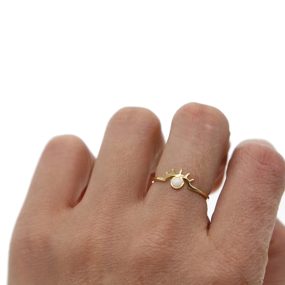 Элегантный белый опал сглаза кубического циркония кольцо для женщин девочек Хамса крошечные ювелирные изделия золотого цвета нежный midi палец кольцо Размер 6 7