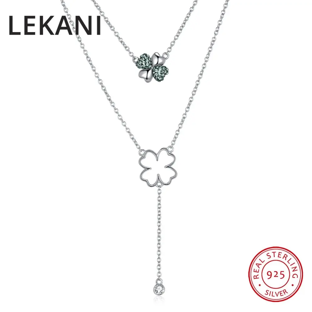 LEKANI Crystals From Swarovski Classic Clover Pendant Necklaces For Women Wedding Gifts 925 Silver Fine Double Chain Choker | Украшения и