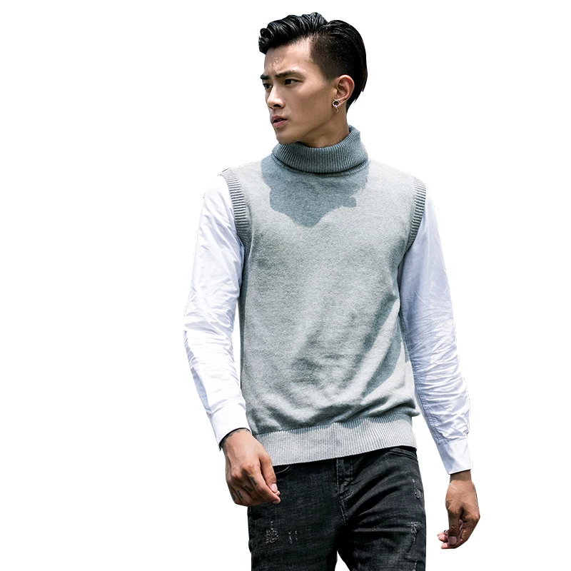 Осенний мужской свитер жилет 4 цвета водолазка hombre Без рукавов мужские вязаные свитера - Цвет: light gray
