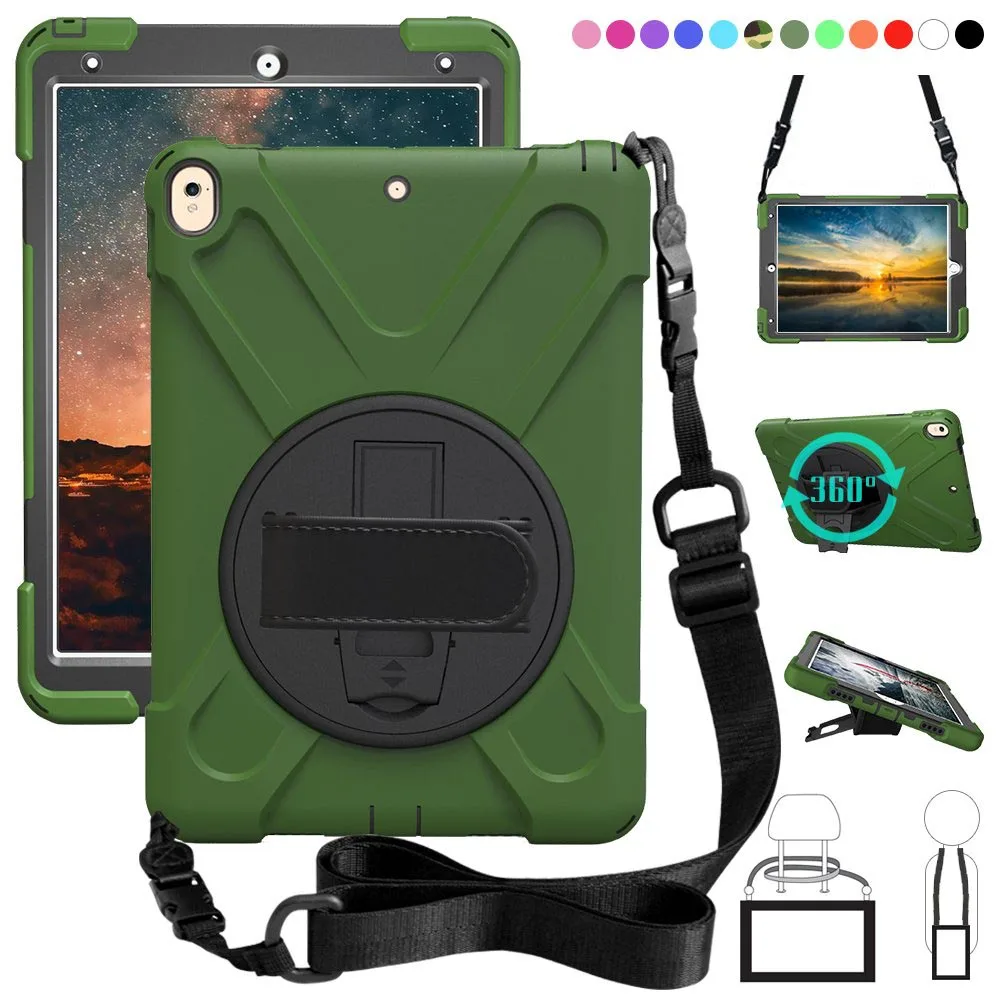 Kids Shockproof Case for iPad Air 3 Pro 10.5 Coque Three Layer Shockproof Rugged Case 360 Degree Hand Shoulder Strap Cover - Цвет: army green