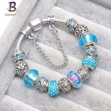 BAOPON модные европейские посеребренное состаренное перо подвеска крыло браслеты и браслеты для женщин Эмаль Кристалл бусины браслет