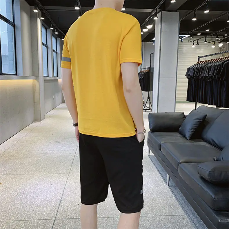 Pack of 2 Print T-Shirt&Shorts Summer Short Sets Men Casual Suits Homewear Tracksuit Male Sweatshirts Hoodies 4XL Top&Tees+Pant 09