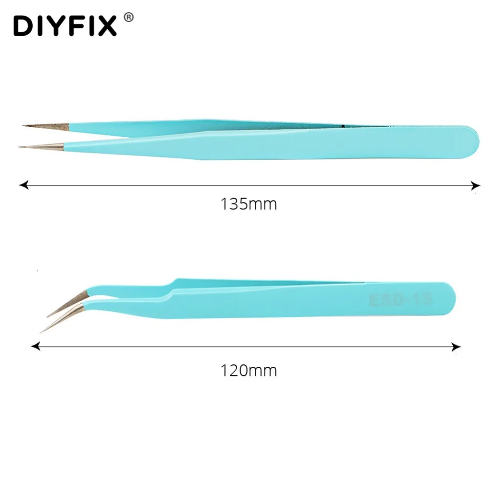 DIYFIX 2Pcs Eyelash Extension Tweezers Straight Curved Forceps Pliers for Nail Art Jewelry DIY Gem Decor Picking Hand Tools Kit