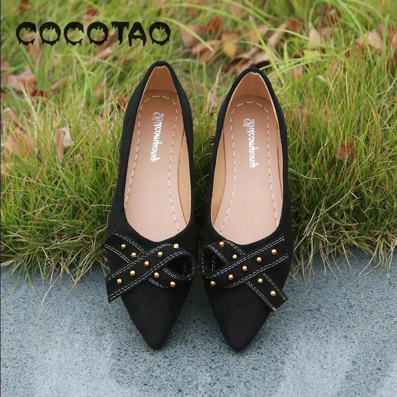 

Flat-soled Women's New Spring Soft-soled Lady Shoes Fashion Korean Edition Butterfly Riveted Shoe With Shallow Point15