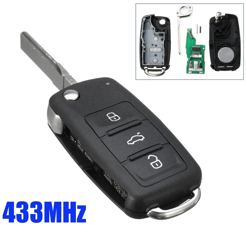 MAYITR High Quality 3 Button Folding Flip Remote Key Chip 433MHz ID48 For V-W 2010-UP 5K0837202AD