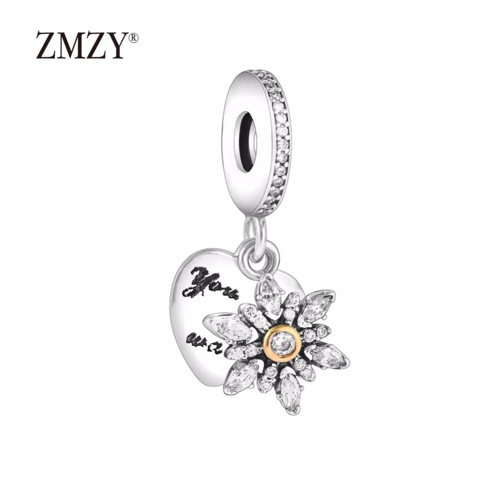 ZMZY 925 стерлингового серебра Подвески Снежинка подвеска-Шарм в виде сердца бусины Подходит Pandora браслет, женская бижутерия