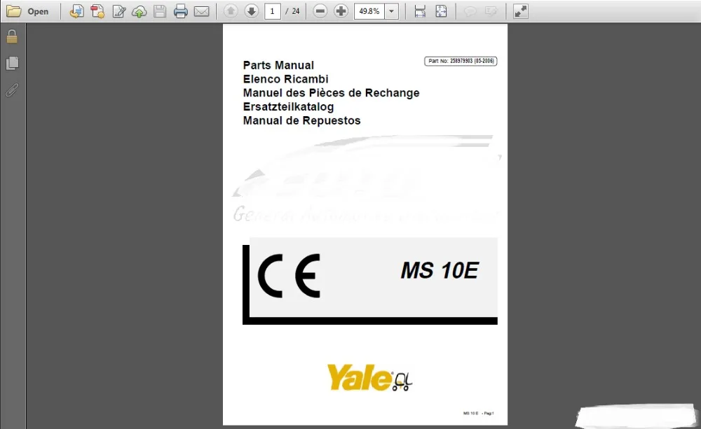 YALE запасные части PDF для США и европейская версия полные модели