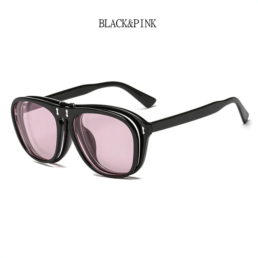 YOOSKE, Ретро стиль, стимпанк, откидная крышка, солнцезащитные очки для женщин, фирменный дизайн, раскладушка, солнцезащитные очки для мужчин, квадратные, паровые, панк очки - Цвет линз: C4