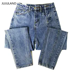 JUJULAND джинсы дамы Высокая талия женские Джинсы бойфренда с плотной Талия джинсовые рваные джинсы женская обувь, Большие размеры