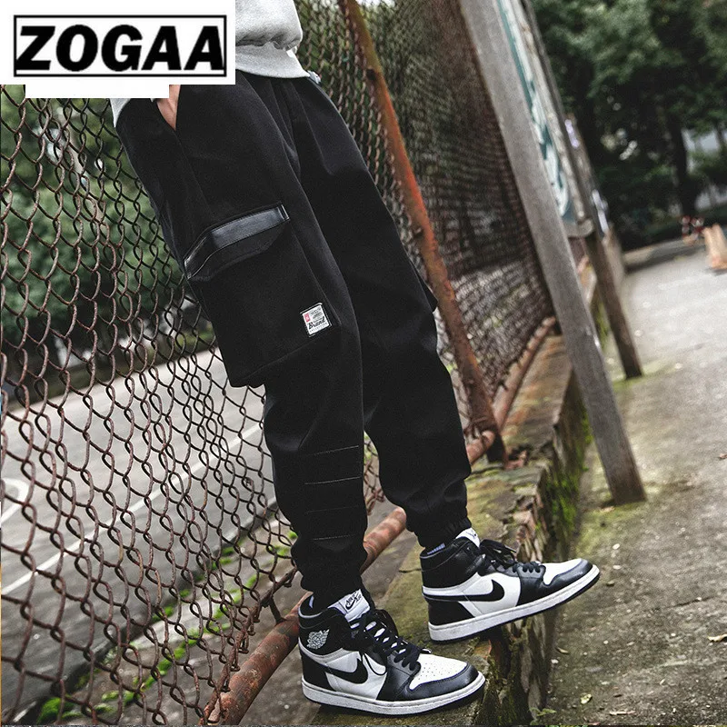 ZOGGA Spring Solid Full Cargo Pants with Pocket/elastic Drawstring 100%cotton Mid-waist Men Pants Without Fade/shrink/pilling