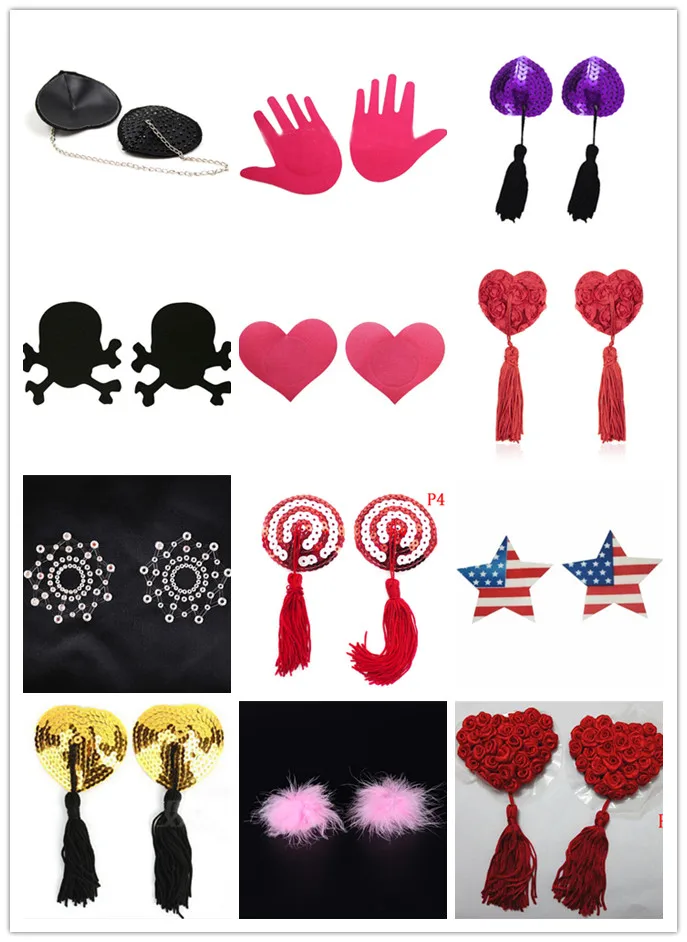 

Underwear accessories Lace Women Sexy Self Adhesive Sequin Tassel Cover Heart Shape Bra Nipple Cover Pasties Breast Petals