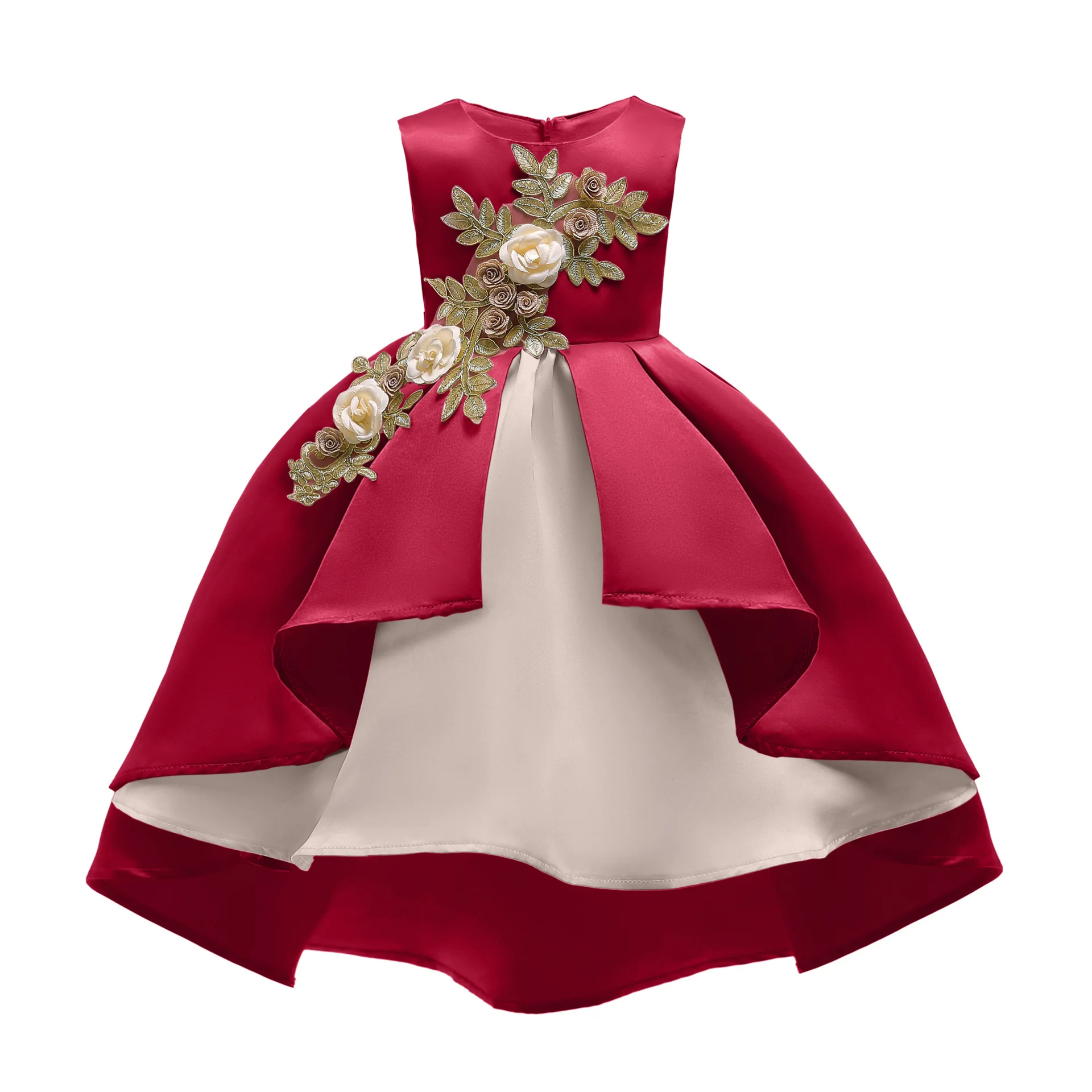 Детские платья для девочек с атласной вышивкой; элегантные вечерние платья на свадьбу для маленьких девочек; платье принцессы; костюм-смокинг для девочек - Цвет: Red