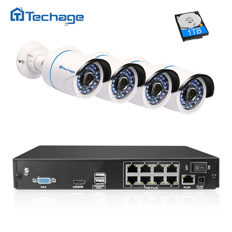 Techage Full HD 8CH 1080P POE NVR CCTV System Kit 2 0MP Indoor Outdoor IP Camera