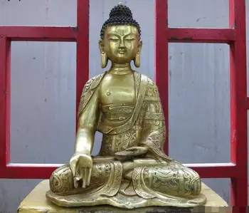 

S03807 16" China bronze gild carved eight treasures buddhism Shakyamuni buddha Statue