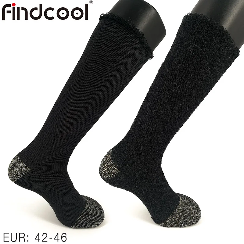 FINDCOOL, мериносовая шерсть, мужские зимние толстые теплые рабочие носки, высокое качество, черные, золотые, теплые мужские носки с подушкой, Прямая поставка - Цвет: Black  Gold