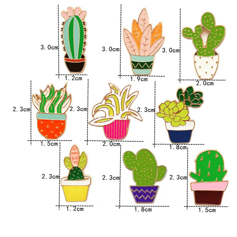 Кактус эмалированная брошь-Кнопка Набор суккулент в горшке Металлические Булавки наборы платье шляпа сумка Красочные Броши для женщин растения значок летние броши