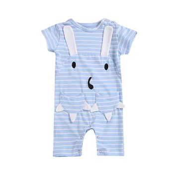 

SZYADEOU 2019 Fashion New Hot Children Kids Baby Short Sleeves Cartoon Stripe Rabbit Pocket Romper Jumpsuit Freeship 05