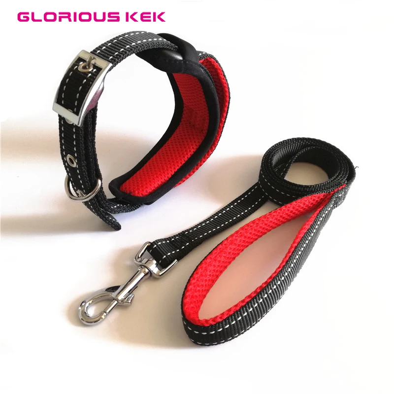 

Dog Collar and Leash Set Reflective Medium Big Dog Collar with Lead Adjustable Nylon Protective Padded Pet Collars with Handle