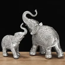 Fashion 2Pcs/set Silver Polyresin Ornate Elephant Statue Lucky Figurine Sculptures Ornaments for Home Office Decor Crafts Gift