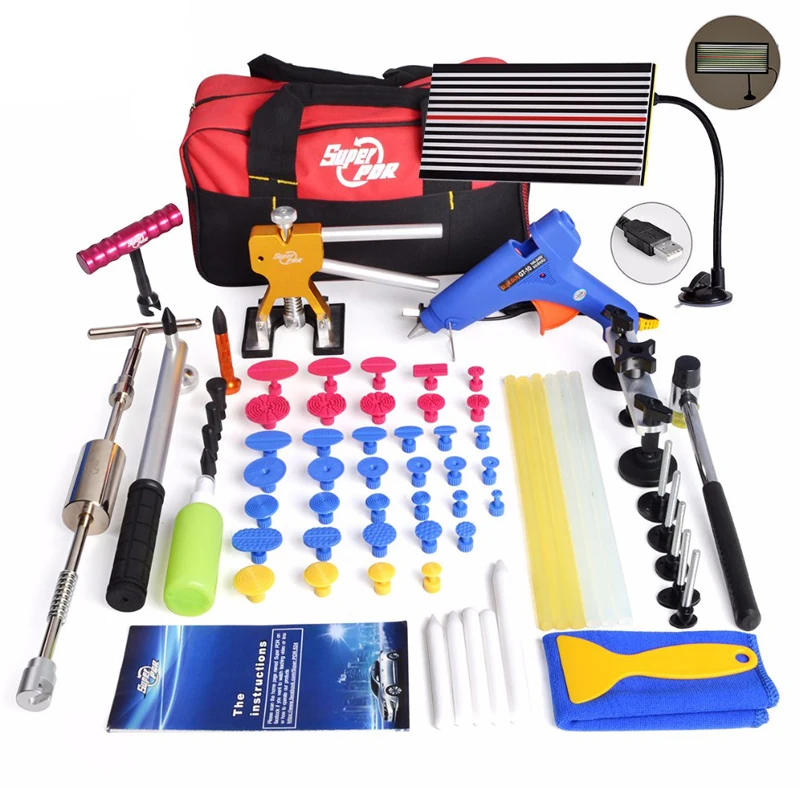 PDR Tools Paintless Dent Repair Tools Dent Removal Tools For Dent Puller Tabs Suckers LED Lamp Reflector Board Kit Ferramentas