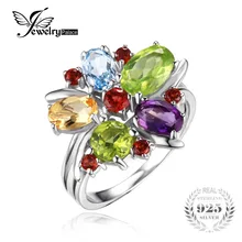 Jewelrypalace flor multicolor 3.1ct amatistas granates peridot citrino anillo de cóctel azul topazs pura plata de ley 925