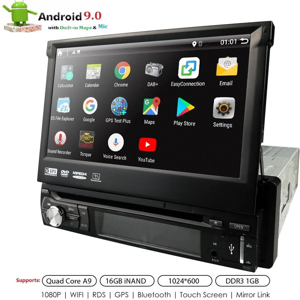 Hizpo четырехъядерный " 1Din Android 9,0 Автомобильный DVD Радио мультимедийный плеер 1024*600 универсальный gps навигация Авто Радио стерео аудио BT