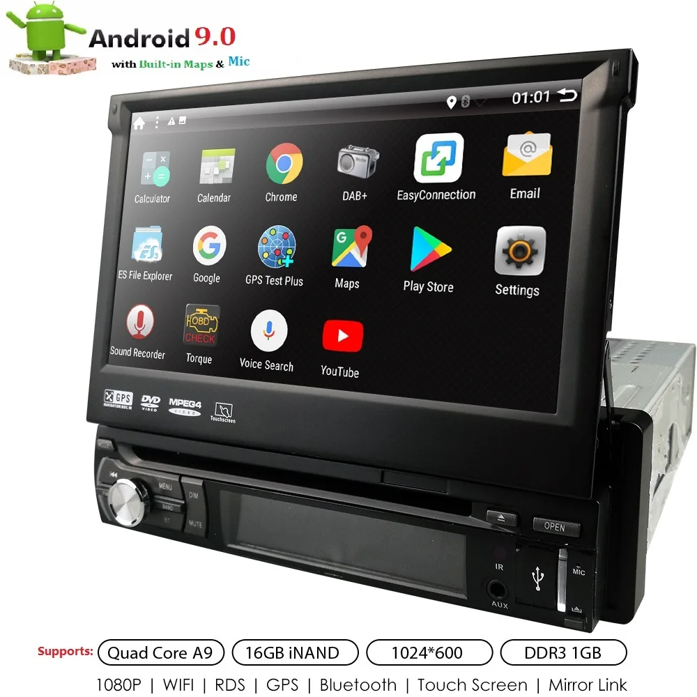 

Hizpo Quad Core 7" 1Din Android 9.0 Car DVD Radio Multimedia Player 1024*600 Universal GPS Navigation auto radio Stereo Audio BT