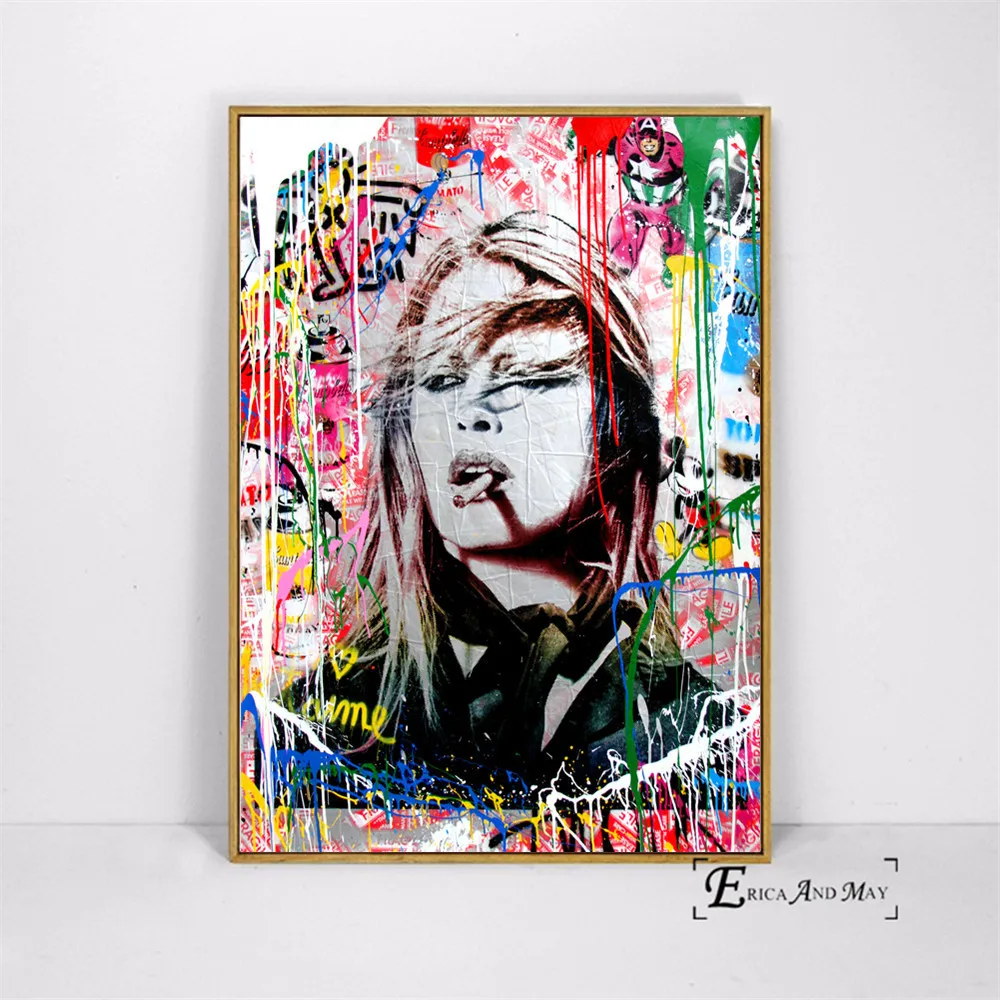 Brigitte Bardot Street Painted Pop художественные плакаты и принты настенные художественные декоративные картины на холсте для гостиной домашний декор