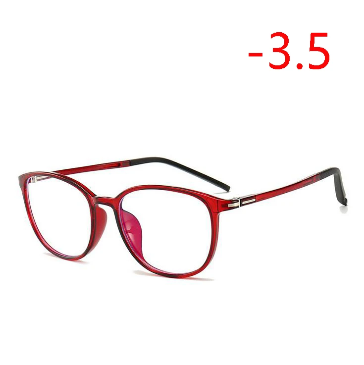 Ультра-светильник TR90 студенческие очки по рецепту для женщин и мужчин Ретро Анти-УФ овальные готовые очки для близорукости красная/черная/фиолетовая оправа 0~-4,0 - Цвет оправы: Myopia 350