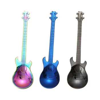 

New Style Coffee Spoons Guitar Shapes Dessert Spoons 7 Color Stainless Steel Spoons