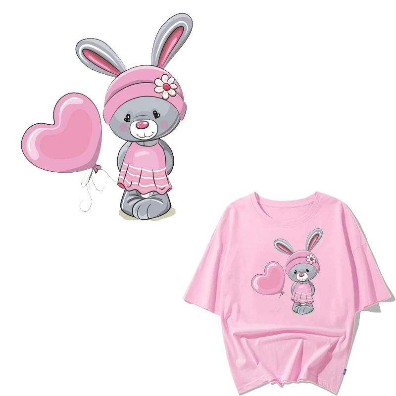 Виниловые наклейки с мультяшным Кроликом, термонаклейки для детей, одежда для девочек, сделай сам, футболка, аппликация, термопресс