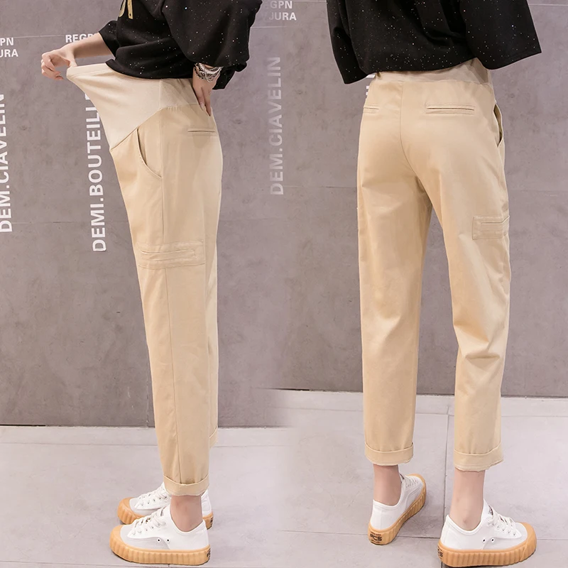 

1901# 4XL Cotton Maternity Casual Pants Adjustable Belly Loose Pants Clothes for Pregnant Women Summer Autumn Pregnancy Trousers