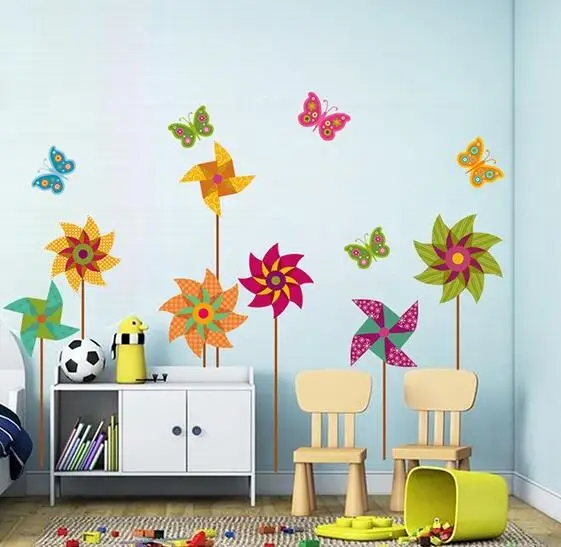 Diy Dibujos Animados Coloridos Molino De Viento Pegatinas De Pared