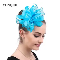 Необычные перья Бирюзовый заколка для волос Свадебные шляпы женские элегантные женское украшение на голову заколка для волос цветок